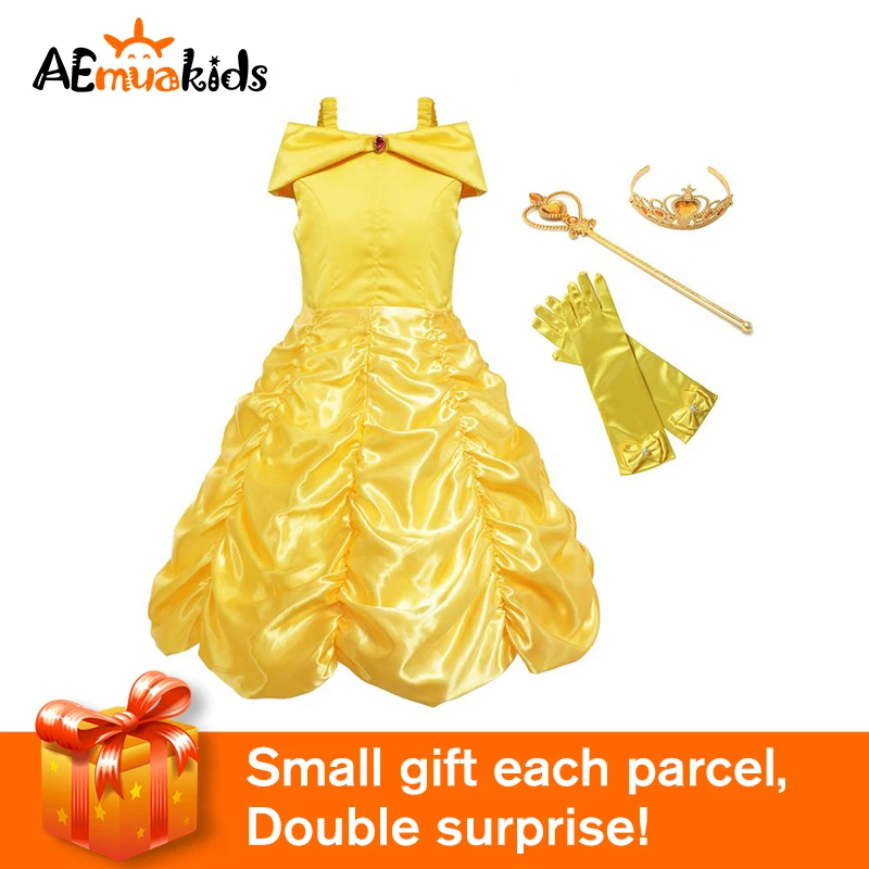 

Little Princess Girls Belle Cosplay Summer Dresses Hallowen Birthday Party Dress Clothing Kids Beauty and the Beast Clothes