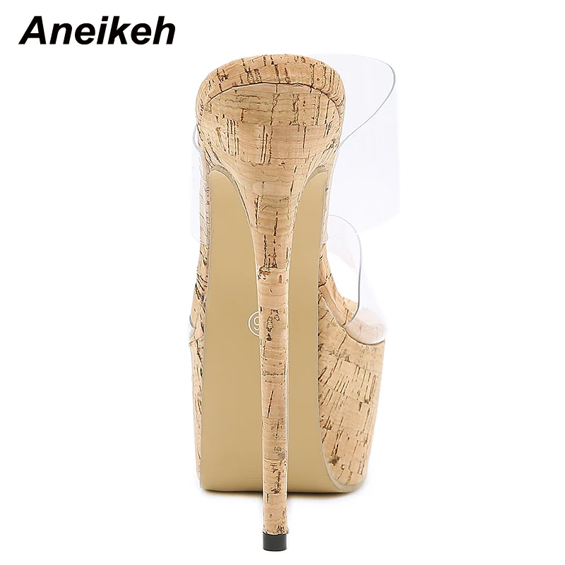 Aneikeh 2022 NEW Rome PVC Ultra High Sexy Summer Slippers Women Shoes Fashion Platform Solid Stiletto Heels Shallow Slides Party | Обувь
