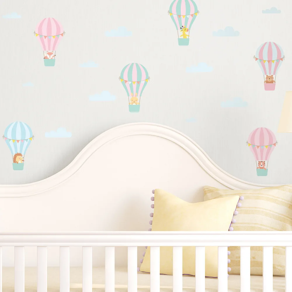 

2022 Pink DIY Cartoon Animal Hot Air Balloon Wall Sticker Kids Room Nursery Room Fidge Cabinet Decals Murals Home Decor