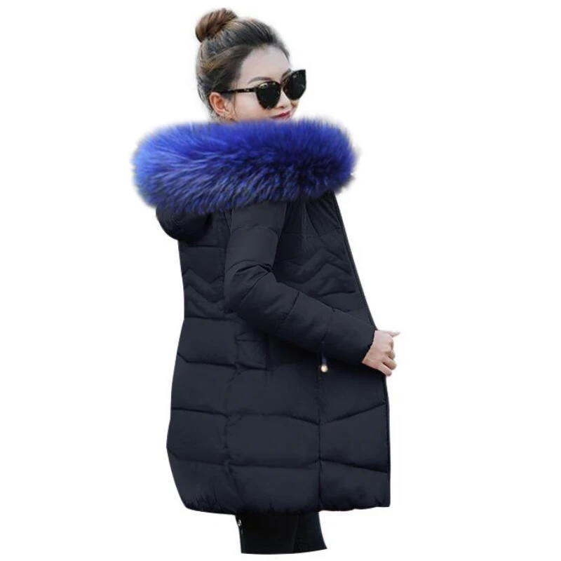 black 3 Зимняя женская куртка, плюс размер, XS-3XL, воротник из искусственного меха, с капюшоном, толстый пуховик для женщин, зимнее пальто, женские тонкие парки - Цвет: black 3