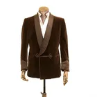 Мужской двубортный пиджак, коричневый бархатный пиджак для курения, пиджак с отложным воротником, деловая Ночная куртка для мужчин, новейший дизайн