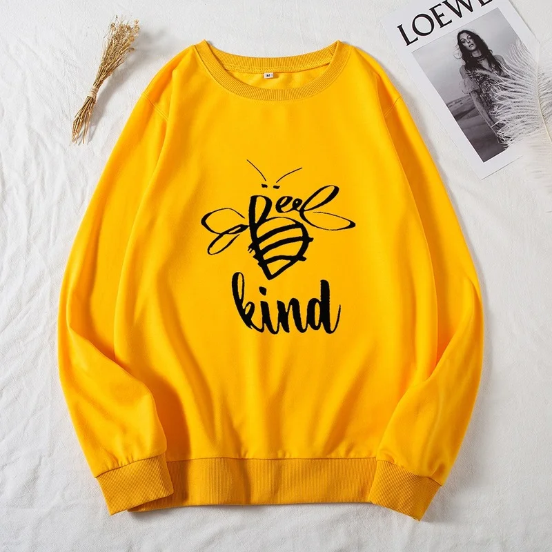 

Осенние женские толстовки с круглым вырезом, топы без пальцев, женские стандартные пуловеры с длинным рукавом и принтом пчелы и букв, женски...