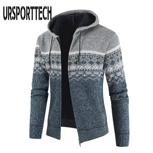 Осенне-зимний Кардиган, мужской свитер с отложным воротником, однотонный Повседневный свитер с капюшоном, мужской толстый брендовый вязаный кардиган