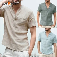 covrlge summer new mens short sleeved t shirt cotton and linen led casual mens t shirt shirt male breathable us s 3xl mts725