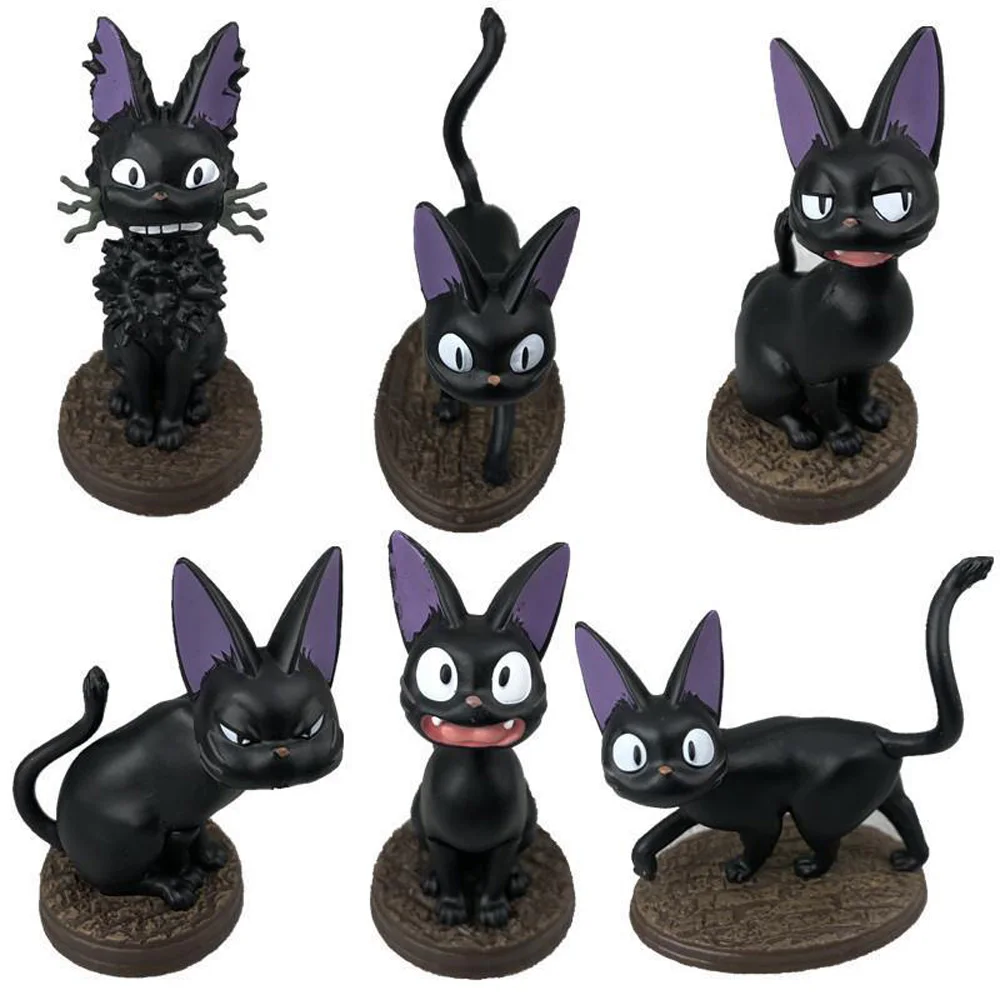 6pcs Black Cat Jiji Anime Animation Studio Hayao Miyazaki Kiki's Delivery Service Figure Toys Collection Gift