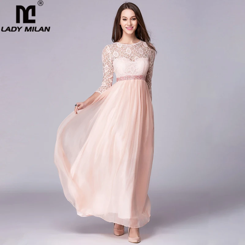 

Женские вечерние туфли на выпускной с круглым вырезом и длинными рукавами с кружевным топом в стиле пэчворк, украшенное бисером; Модные эле...