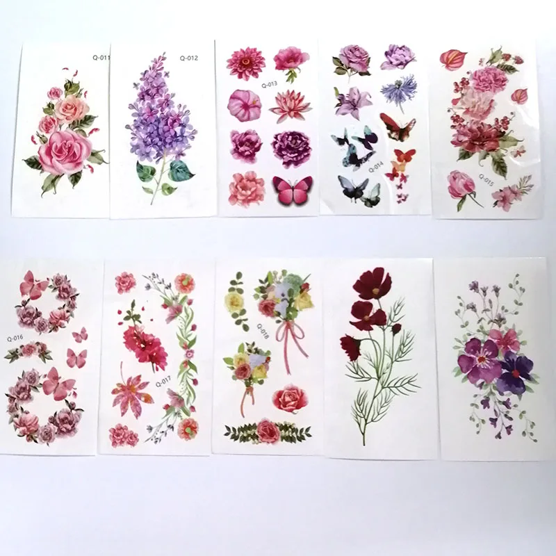 Временные тату наклейки в виде цветов искусственные татуировки для рук лица ног