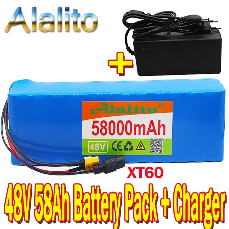 48V battery 13s3p 58Ah pack 1000W high power Ebike electric bicycle BMS with xt60 plug +charger|Комплекты батарей| |