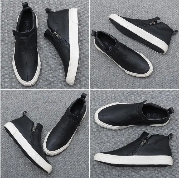 autumn new fashion street cool men simple zipper pu leather casual shoes man trend leather shoes loafers