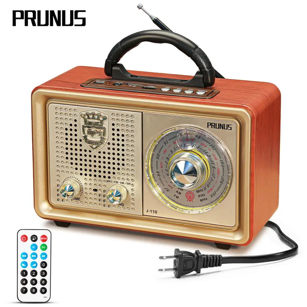 Винтажный fm радиоприемник PRUNUS с поддержкой Bluetooth MP3 USB AUX TF карта перезаряжаемый