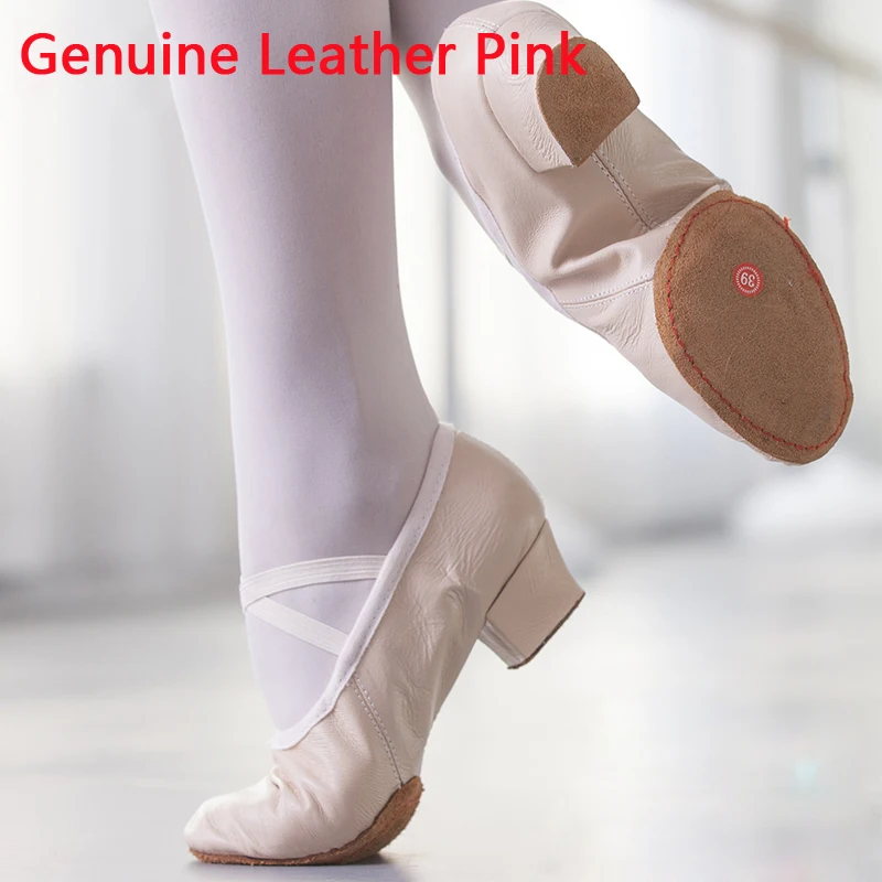 Genuine Leather Pink Качественная танцевальная обувь для женщин; кожаная обувь на среднем каблуке для девочек; балетная обувь для джаза; обувь для танца живота и йоги; обувь для латинских танцев; обувь для учителя - Цвет: Genuine Leather Pink