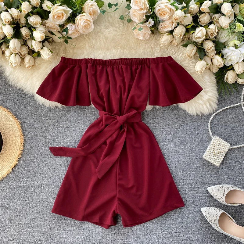 Женский комбинезон с коротким рукавом SINGRAIN повседневный однотонный пляжный