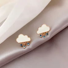Korean Style White Cloud Water Drop Stud Earrings for Women Crystal Stars Bow Asymmetry Earring Girl Wedding Party Jewelry Gifts