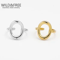 gold plated trendy stainless steel rings for women simple style round hollow out rings party jewelry adjustable open finger ring