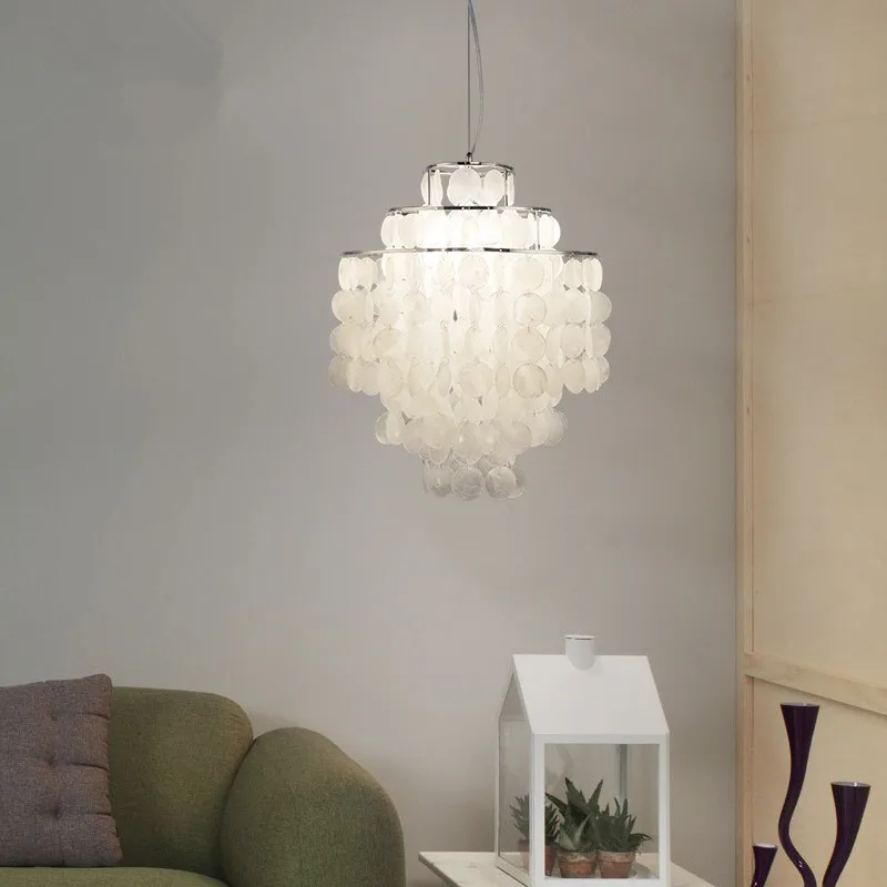 DIY modern white natural seashell pendant lamp fixture E27 Lights Dia 26/30/45cm Shell lamps for bedroom home living room | Освещение