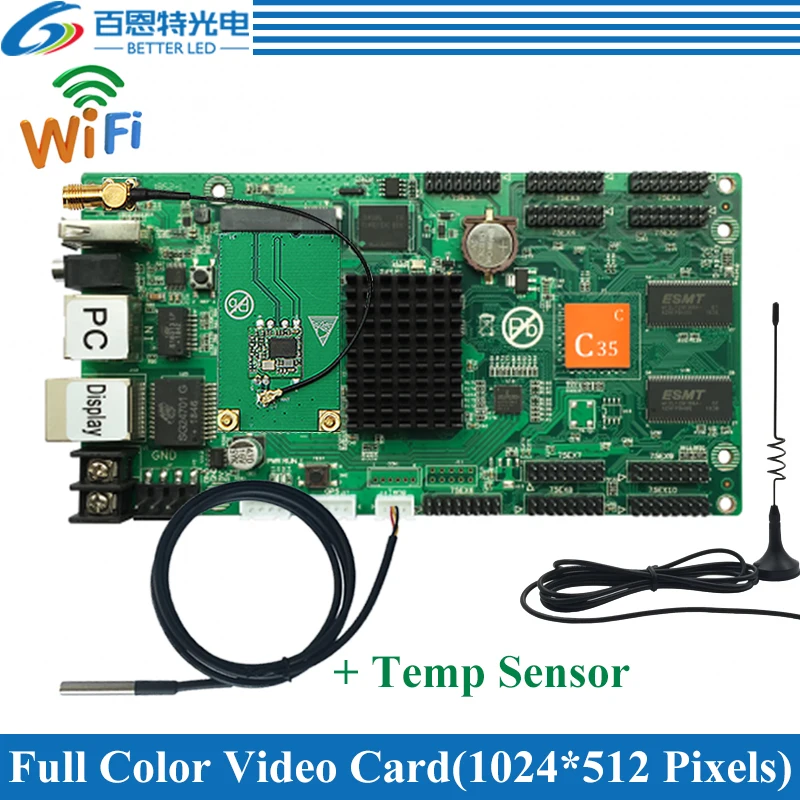 HD-C35C With Temp Sensor Support Receiving card 1024*512pixels 10*HUB75 Asynchronous Full Color LED Display Video Control Card |