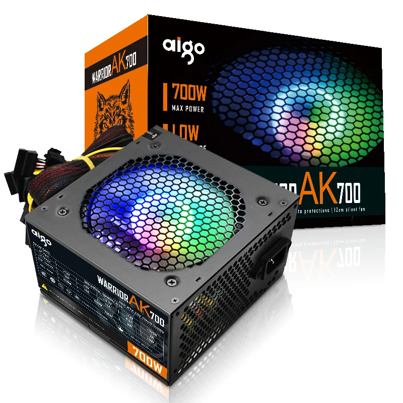 Блок питания Aigo AK для ПК 700 Вт черный тихий блок игр 120 мм rgb вентилятор 24 контакта 12