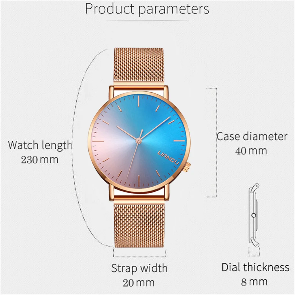 

Simple Men's Stainless Steel Mesh Belt Analog Alloy Case Watch Classic fashion generous Gradient Shiny quartz watches relogio