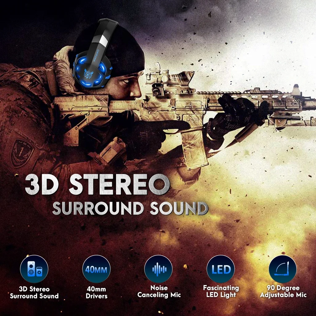 onikuma k2 pro gaming headset with mic and noise cancellation headphone gaming with led light for mobile phone laptop ps4 ps5 pc free global shipping