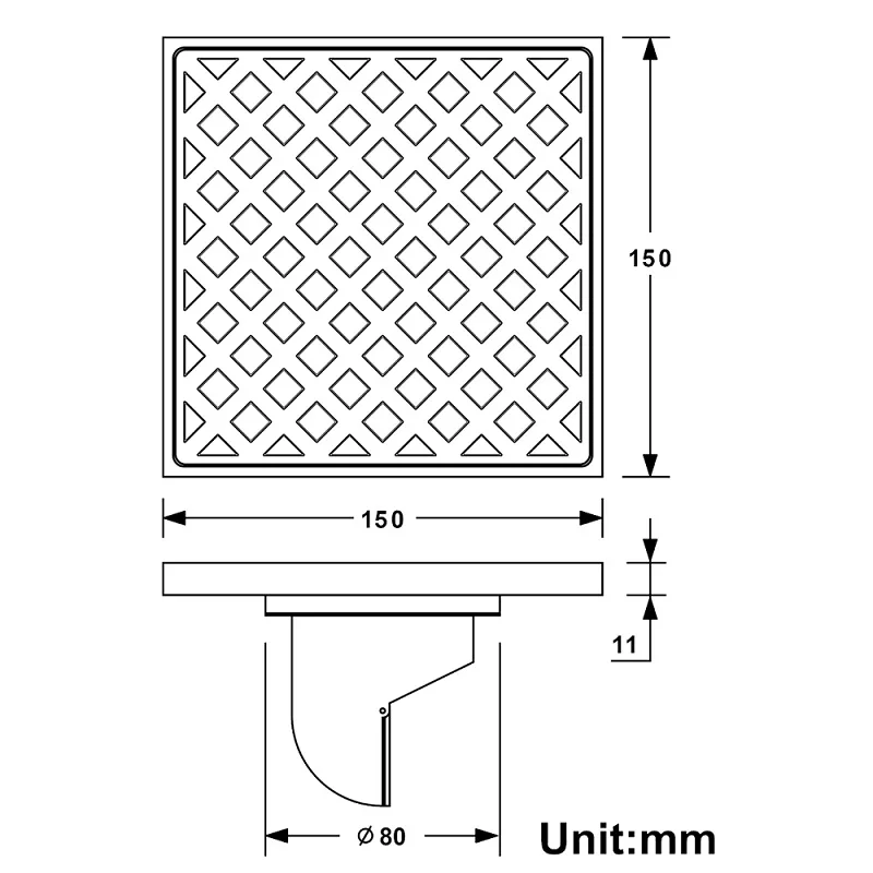

Brass Electroplating Shower Room Bathroom Floor Drainage Floor Drain Embedded Square Deodorizing Floor Drain 150mmx150mm