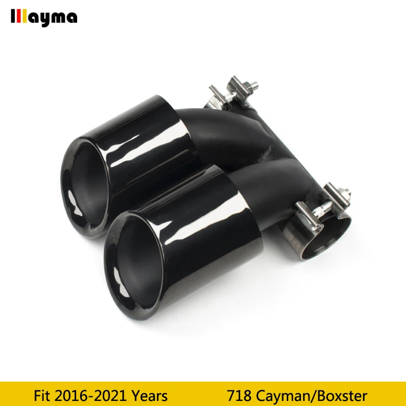 

Glossy black Tail Exhaust Tips Muffler Pipe For Porsche 718 Cayman Boxster 2016 - 2021 Stainless Steel Silver plating mufflers