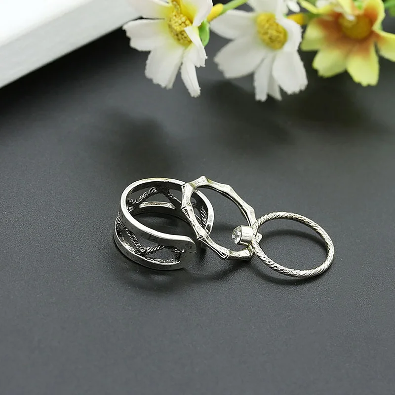 3 шт./компл. набор богемных колец для женщин серебристый цвет открыт регулируемые