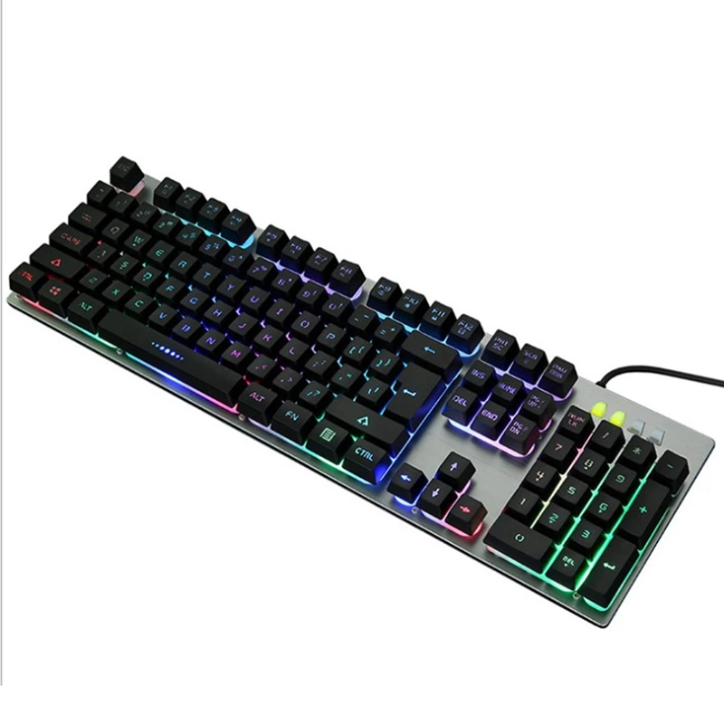 

USB Wired Manipulator Press Metal Brushed Panel Keyboard Computer Colorful Backlight 104 Keys