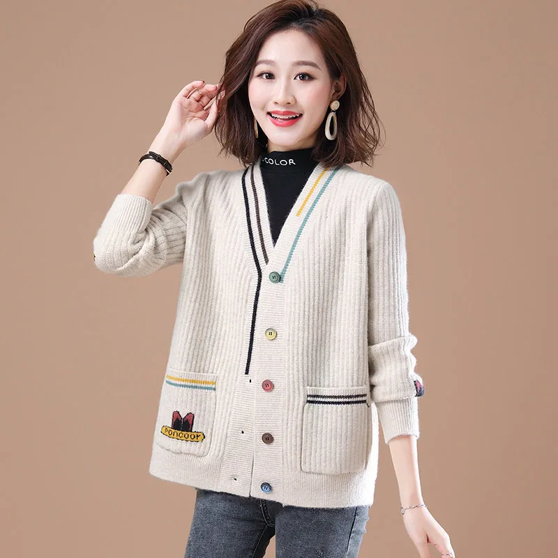 

Женский трикотажный кардиган на пуговицах, повседневный трикотажный кардиган с длинным рукавом и V-образным вырезом, осень 2020