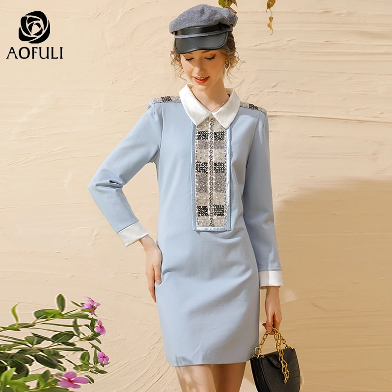 L/2XL/3XL английское шикарное женское короткое платье с бисером зимнее длинным