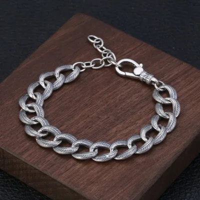 

925 Sterling Silver Creative Feather friendship Bracelet homme Jewelry accesorios Women Men Bracelet Bangle