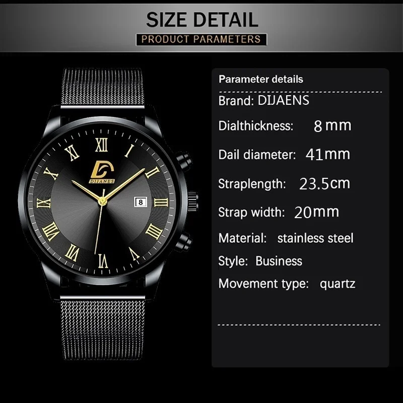 

Luxury Men's Wrist Watch Classic Black Stainless Steel Mesh Belt Quartz Watch for Man Clock montre homme