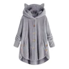 Женское зимнее плюшевое пальто размера плюс, асимметричное однотонное пальто с капюшоном, на пуговицах и с ушками, свободное Женское пальто