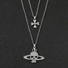 Ожерелье Стразы в стиле хип-хоп, подвеска-чокер с крестом и черепом на планке серебристого цвета для женщин и мужчин, вечерние подарочные украшения для пар