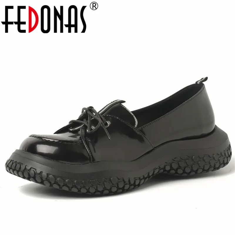 

FEDONAS Women Pumps Lace-Up Fashion Retro Genuine Leather Platforms Casual Spring Summer Round Toe Brogue Shoes Woman Newest