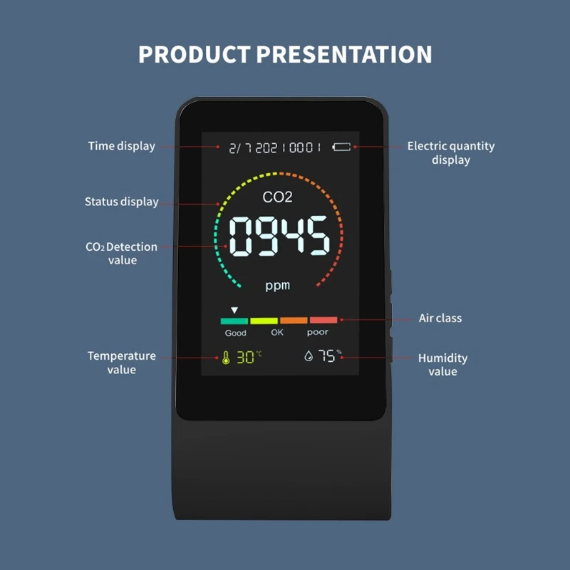 

Air Quality Monitor CO2 Moisture Meter Pollution Meter Sensor Carbon dioxide Detector Temperature & Humidity Analyzer