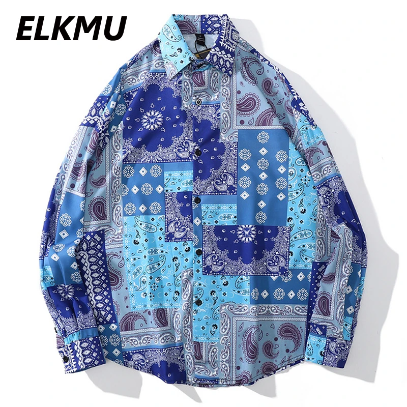 

Рубашка ELKMU HM508 мужская с принтом пейсли, бандана, уличная одежда в стиле Харадзюку, рубашка с длинным рукавом, оверсайз в стиле хип-хоп, осень