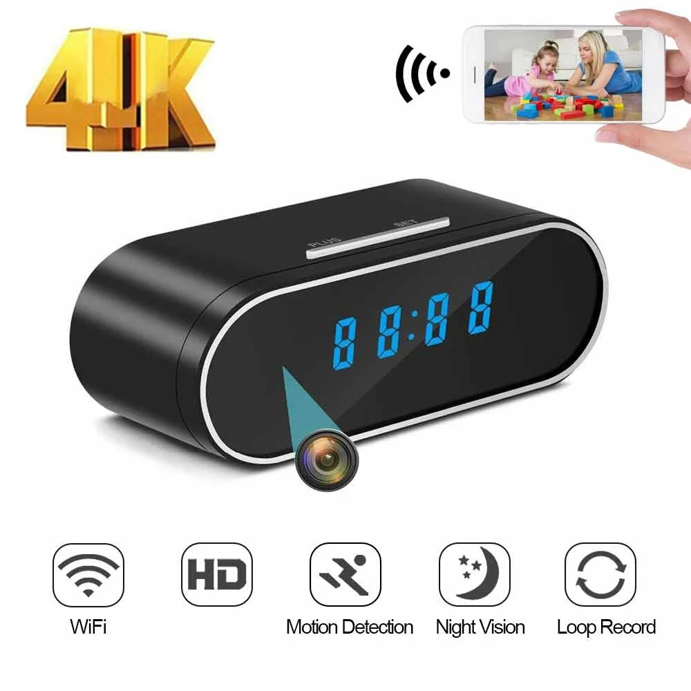 

4K Wireless Wifi Mini Camcorder Home Secret Clock Time Camera Alarm With Night Vision Motion Detect Sensor Remote Monitor Micra