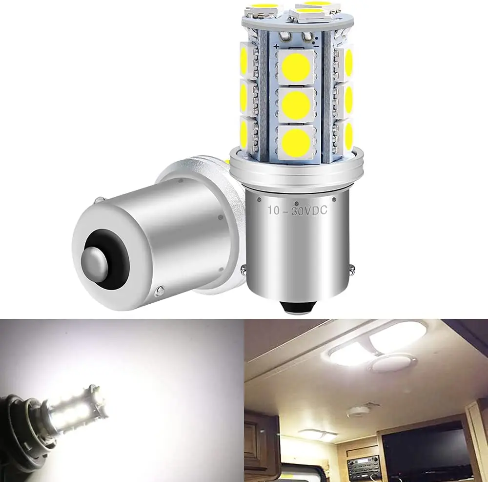 

2-Pack 1156 7506 1141 1003 1073 1095 5050 18 SMD White LED Light Car Interior RV Camper Lamps Tail Backup Bulbs 10-30V-DC