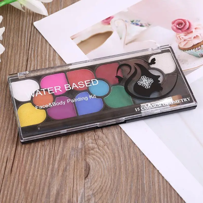 

15 Colors Face Painting Body Makeup Non Toxic Safe Water Soluble Paint with Brush Christmas Halloween Party Tools