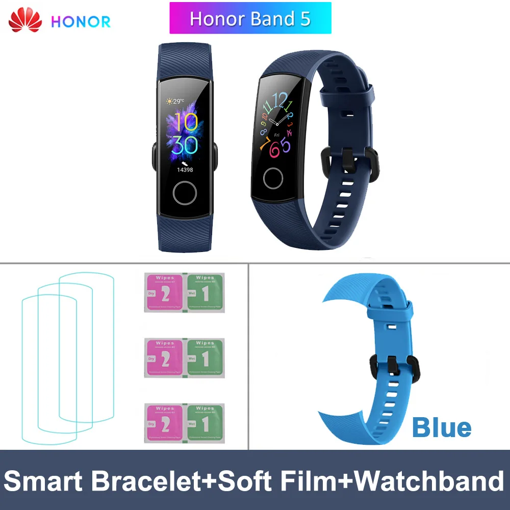 Blue add Blue Strap HONOR Band 5 фитнес умный Браслет мониторинг сердечного ритма 5 АТМ водонепроницаемый плавающий Bluetooth 4,2 смарт часы наручные часы - Цвет: Blue add Blue Strap