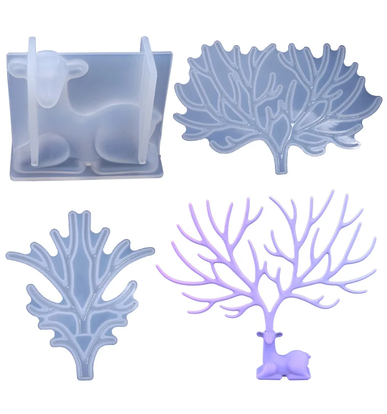 

3D Antler Silicone Mold Resin Silicone Mould Mirror Deer Crystal Epoxy Molds DIY Craft Jewelry Display Stand Cake Decoration