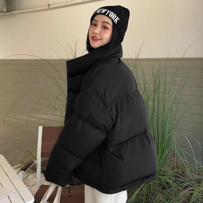 2020 Winter Jacket Stand Collar Solid Color Short Down Jacket Loose Warm Button Short Parker Casual Fashion Simple Ladies Coat