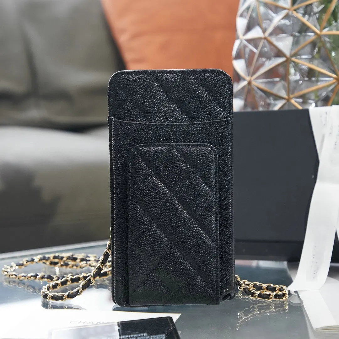 

Best Quality Gold Silver Hardware C Logo Famous Brand Women Leather Phone bags Lambskin Shoulder bag Zipper Wallet For Phone