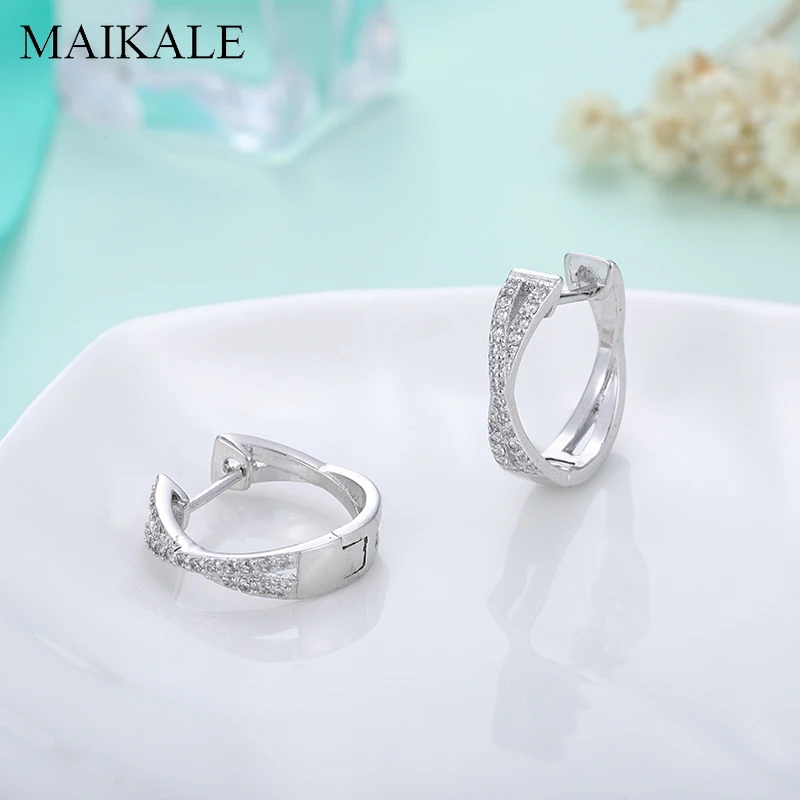 Женские круглые серьги-гвоздики MAIKALE, популярные серьги с фианитом, 16 мм, ювелирные изделия для девушек, аксессуары для подарка