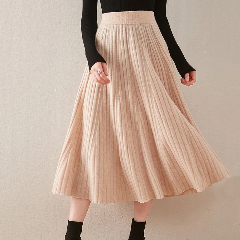 

Women skirts 2021 New Fashion Coffee Colors 100% Wool Blended Knitting Skirt Female Dresses free shipping