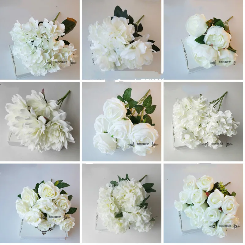 Белый искусственный шёлковый пион роза Гортензия свадебный букет свадьба день