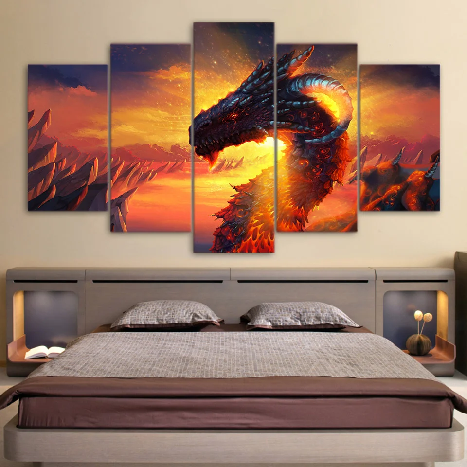 

5 Panels Dragon Fire Game Abstract Canvas Modular Wall Art Posters Modern Home Decorative Painting HD Prints Pictures Frameworks