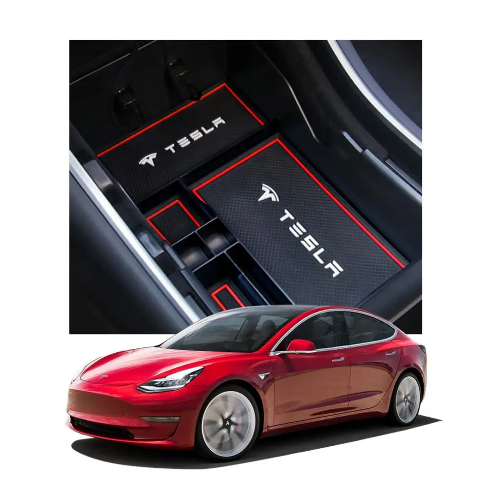 RUIYA ящик для хранения в подлокотнике автомобиля для Tesla модель 3 центральный ящик для хранения Противоскользящий резиновый ящик для укладки авто аксессуары для интерьера