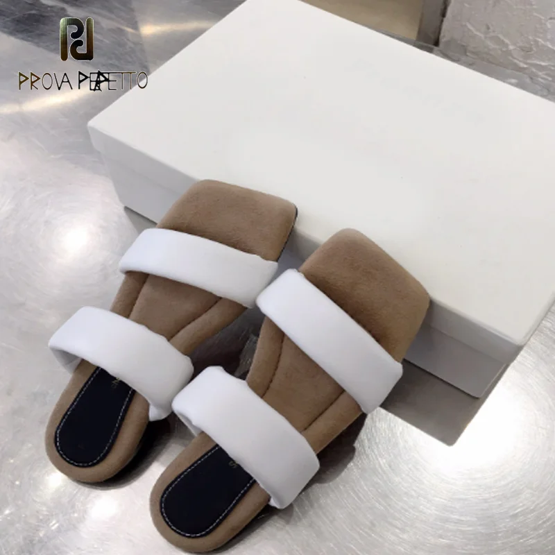 

Summer soft sheepskin comfortable square head flat leather retro Roman all-match beach sandals and slippers women