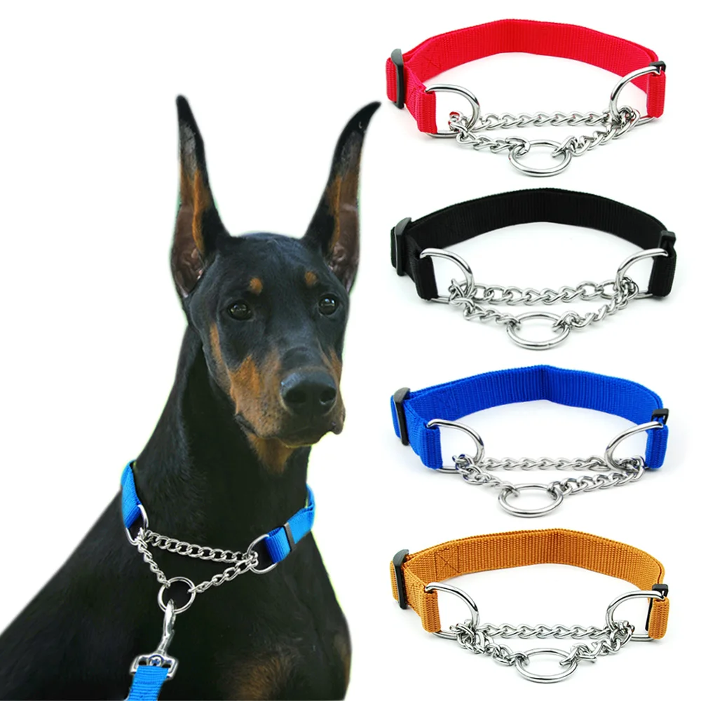 Adjustable Collar for Large Dogs Nylon Pet Dog Slip Pinch Collar Dog Training Accessories Dog Collar with Welded Link Chain